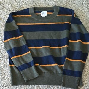 GAP BOYS Crewneck Sweater - Olive, Navy, and Orange Stripes
